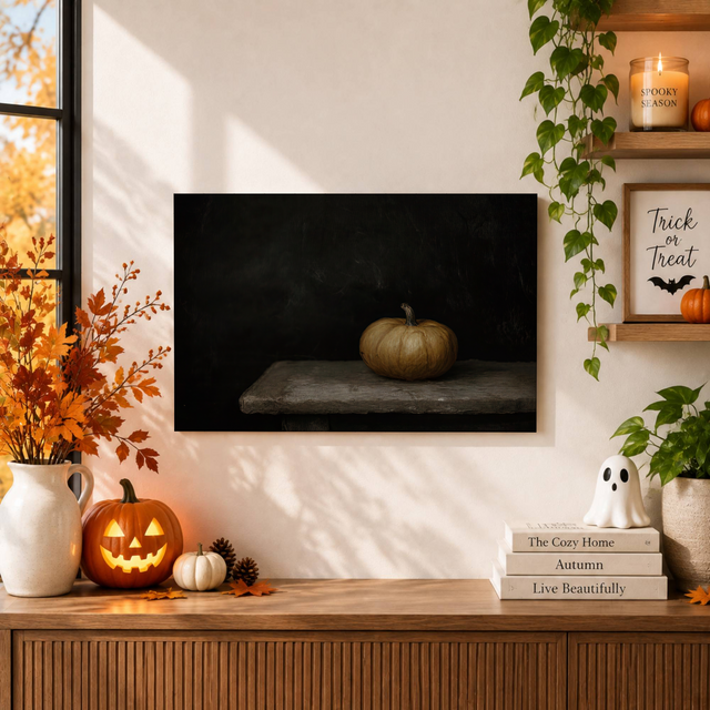 Vintage Pumpkin Art Moody Halloween Still Life Rustic Autumn Farmhouse Decor - Format: Unframed Paper Poster