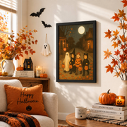 Vintage Trick Or Treat Halloween Poster Retro Pumpkin Night Seasonal Wall Art Print - Format: Black Framed Poster