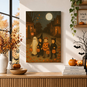 Vintage Trick Or Treat Halloween Poster Retro Pumpkin Night Seasonal Wall Art Print - Format: Stretched Canvas