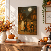 Vintage Trick Or Treat Halloween Poster Retro Pumpkin Night Seasonal Wall Art Print - Format: Stretched Canvas