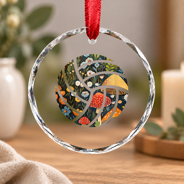 Volleyball Silhouette Aesthetic Cottagecore Glass Ornament - Material: Circle Glass Ornament