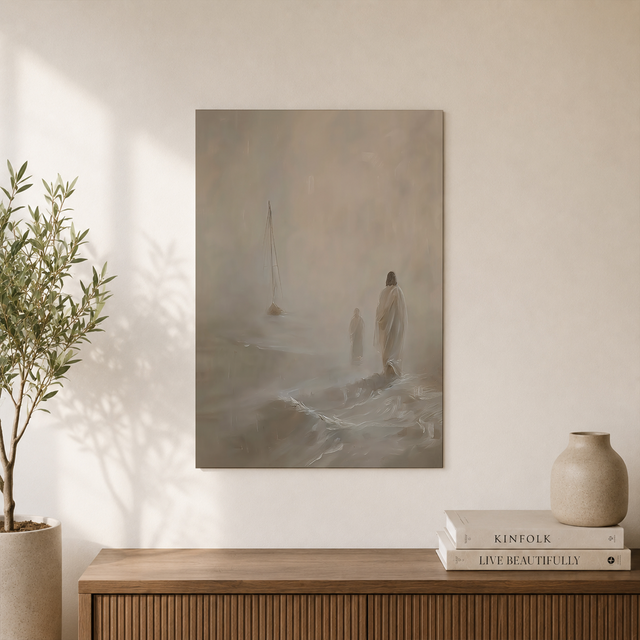 Walk On Water Christian Wall Art, Minimalist Jesus Bible Verse Poster - Format: Unframed Paper Poster