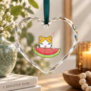 Watermelon Cat Fruit Lover Cute Glass Ornament - Material: Heart Glass Ornament