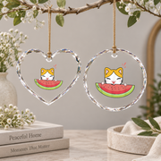 Watermelon Cat Fruit Lover Cute Glass Ornament - Material: Heart Glass Ornament
