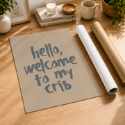 Welcome To My Crib Wall Art Blue Beige Coastal Typography Poster Beachy Girly Ocean Decor - Format: Rolled Canvas