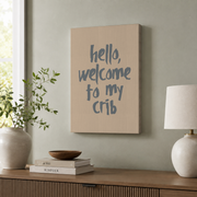 Welcome To My Crib Wall Art Blue Beige Coastal Typography Poster Beachy Girly Ocean Decor - Format: Stretched Canvas