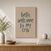 Welcome To My Crib Wall Art Blue Beige Coastal Typography Poster Beachy Girly Ocean Decor - Format: Stretched Canvas