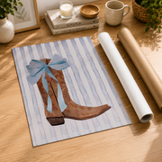 Western Cowgirl Wall Art Blue Bow Coastal Poster Dorm Room Granddaughter Light Blue Cowgirl Decor - Format: Rolled Canvas