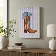 Western Cowgirl Wall Art Blue Bow Coastal Poster Dorm Room Granddaughter Light Blue Cowgirl Decor - Format: Stretched Canvas