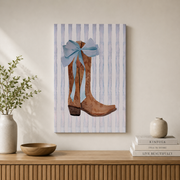 Western Cowgirl Wall Art Blue Bow Coastal Poster Dorm Room Granddaughter Light Blue Cowgirl Decor - Format: Stretched Canvas
