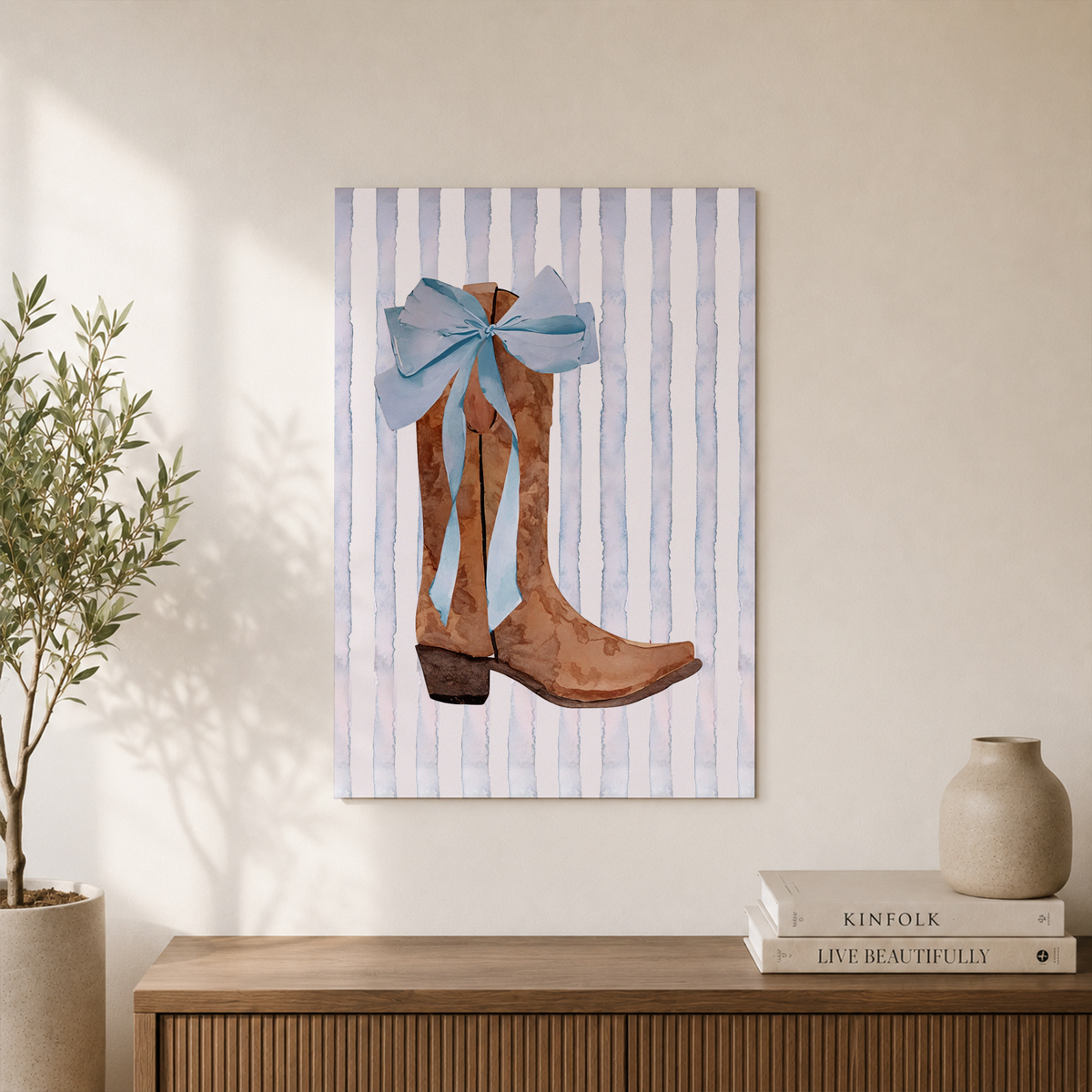 Western Cowgirl Wall Art Blue Bow Coastal Poster Dorm Room Granddaughter Light Blue Cowgirl Decor - Format: Unframed Paper Poster