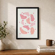 Western Halloween Ghost Wall Art Pink Ghost Poster Trendy Cute Spooky Preppy Decor - Format: Black Framed Poster