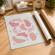 Western Halloween Ghost Wall Art Pink Ghost Poster Trendy Cute Spooky Preppy Decor - Format: Rolled Canvas
