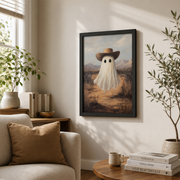 Western Halloween Wall Art Spooky Ghost Poster Southwestern Cowboy Ghost Print - Format: Black Framed Poster