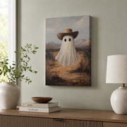 Western Halloween Wall Art Spooky Ghost Poster Southwestern Cowboy Ghost Print - Format: Stretched Canvas