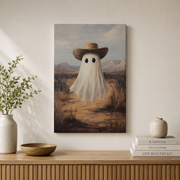 Western Halloween Wall Art Spooky Ghost Poster Southwestern Cowboy Ghost Print - Format: Stretched Canvas