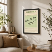 What�s For Dinner Wall Art Guest Check Sage Green Kitchen Poster Funny Dopamine Decor Trendy Home Decor Unframed - Format: Black Framed Poster