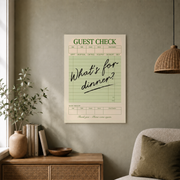 What�s For Dinner Wall Art Guest Check Sage Green Kitchen Poster Funny Dopamine Decor Trendy Home Decor Unframed - Format: Unframed Paper Poster