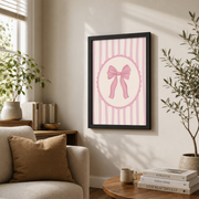 Whimsical Pink Bow Wall Art Coquette Girly Nursery Poster Trendy Home Decor Cute Ribbon Print UNFRAMED - Format: Black Framed Poster