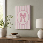 Whimsical Pink Bow Wall Art Coquette Girly Nursery Poster Trendy Home Decor Cute Ribbon Print UNFRAMED - Format: Stretched Canvas
