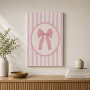 Whimsical Pink Bow Wall Art Coquette Girly Nursery Poster Trendy Home Decor Cute Ribbon Print UNFRAMED - Format: Stretched Canvas