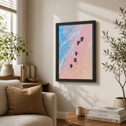 Whimsical Sea Turtle Wall Art Soft Pink Coastal Poster Tropical Beach Animal Decor Ocean Theme Print Unframed - Format: Black Framed Poster