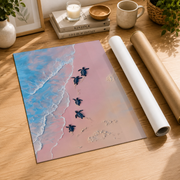 Whimsical Sea Turtle Wall Art Soft Pink Coastal Poster Tropical Beach Animal Decor Ocean Theme Print Unframed - Format: Rolled Canvas