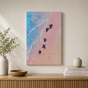Whimsical Sea Turtle Wall Art Soft Pink Coastal Poster Tropical Beach Animal Decor Ocean Theme Print Unframed - Format: Stretched Canvas
