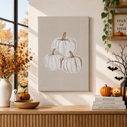 White Pumpkin Halloween Print Trendy Fall Office Decor Minimalist Seasonal Wall Art - Format: Stretched Canvas