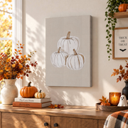 White Pumpkin Halloween Print Trendy Fall Office Decor Minimalist Seasonal Wall Art - Format: Stretched Canvas