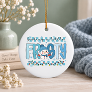 Winter Holiday Retro Aesthetic Cozy Snow Vibes Glass Ornament - Material: Circle Ceramic Ornament