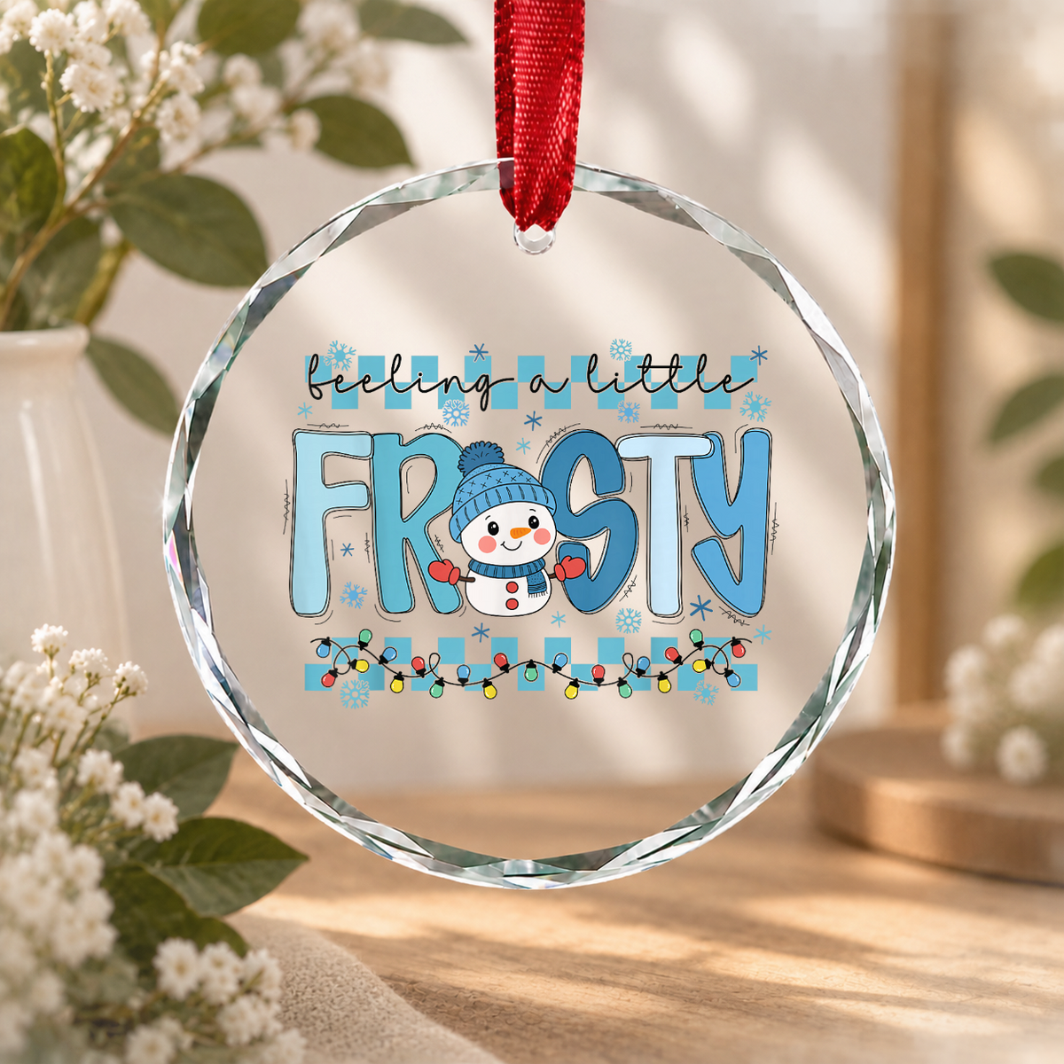 Winter Holiday Retro Aesthetic Cozy Snow Vibes Glass Ornament - Material: Circle Glass Ornament