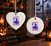 Witch Moon Bats Halloween Ornament with Spooky Night Design Glass Ornament - Material: Circle Ceramic Ornament