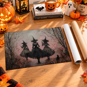 Witches Halloween Wall Art Pink Preppy Landscape Poster Witchy Seasonal Decor - Format: Rolled Canvas