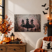 Witches Halloween Wall Art Pink Preppy Landscape Poster Witchy Seasonal Decor - Format: Unframed Paper Poster