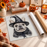 Witchy French Bulldog Halloween Print Spooky Dog Portrait Wall Art Poster Decor - Format: Rolled Canvas
