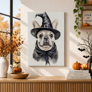 Witchy French Bulldog Halloween Print Spooky Dog Portrait Wall Art Poster Decor - Format: Stretched Canvas