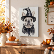 Witchy French Bulldog Halloween Print Spooky Dog Portrait Wall Art Poster Decor - Format: Stretched Canvas