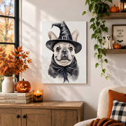 Witchy French Bulldog Halloween Print Spooky Dog Portrait Wall Art Poster Decor - Format: Unframed Paper Poster