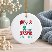 World Hepatitis Awareness Day Ribbon Design Glass Ornament - Material: Circle Ceramic Ornament