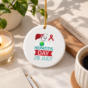 World Hepatitis Awareness Day Ribbon Design Glass Ornament - Material: Circle Ceramic Ornament