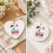 World Hepatitis Awareness Day Ribbon Design Glass Ornament - Material: Heart Ceramic Ornament