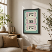 Yappy Hour Wall Art Sage Green Ticket Poster Bar Cart Cocktail Decor - Format: Black Framed Poster