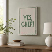 Yes Chef Wall Art Hand Drawn Typography Kitchen Poster Trendy Interior Design Decor - Format: Stretched Canvas