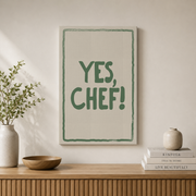 Yes Chef Wall Art Hand Drawn Typography Kitchen Poster Trendy Interior Design Decor - Format: Stretched Canvas