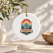 Yosemite Half Dome Hiking Adventure Ceramic Ornament - Material: Circle Ceramic Ornament