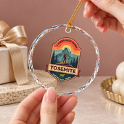 Yosemite Half Dome Hiking Adventure Ceramic Ornament - Material: Circle Glass Ornament