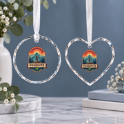 Yosemite Half Dome Hiking Adventure Ceramic Ornament - Material: Heart Glass Ornament