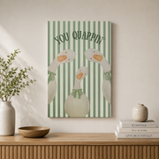 You Quappin Ducks Wall Art Striped Bathroom Poster Funny Goose Art Bow Tie Geese Quirky Restroom Decor Poster UNFRAMED - Format: Stretched Canvas