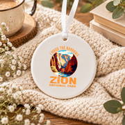 Zion Narrows Hiking Adventure Souvenir Ceramic Ornament - Material: Circle Ceramic Ornament